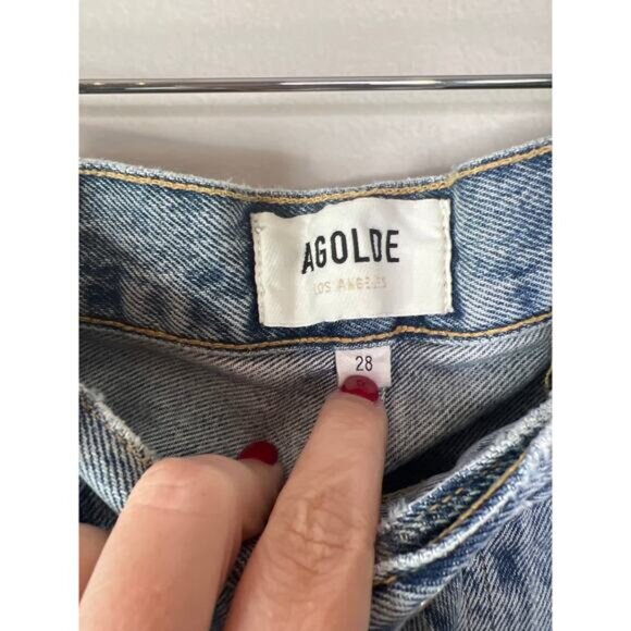 NWT Agolde 90s Mid Rise Loose Fit Distressed Denim Jeans Blue Light Wash Size 28 - Picture 4 of 9